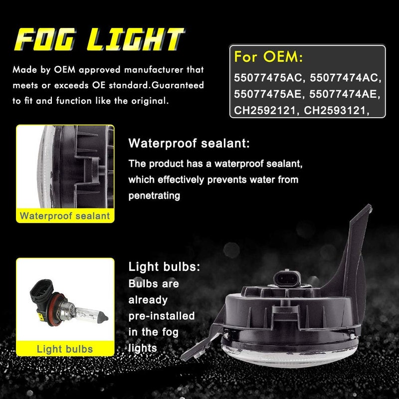 TOPSCOPE Driving Fog Lights with Clear Lens for 02-08 Dodge Ram 1500 03-09 Dodge Ram 2500 03-10 Dodge Ram 3500 Fog Lamps for Passenger and Driver Side with OE Part # 55077474AE, 55077475AE - Image 5